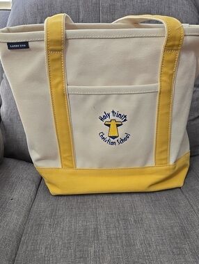 Lands' End Cream and Yellow Canvas School Tote